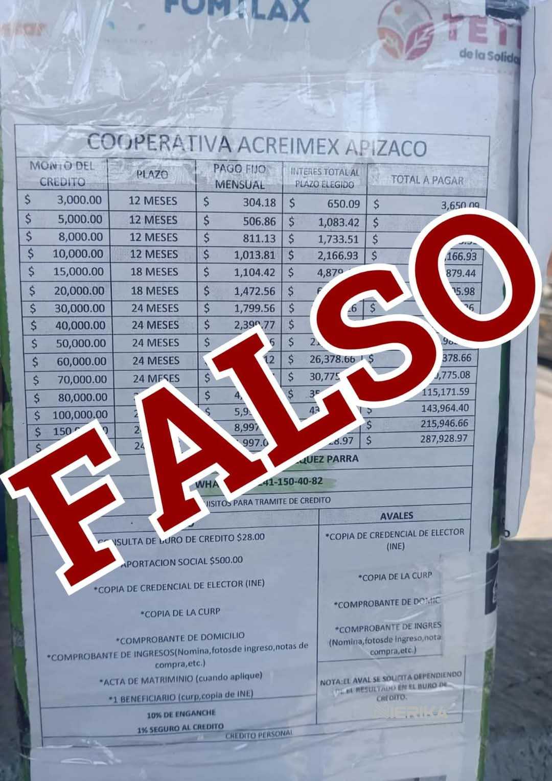 ALERTA FOMTLAX SOBRE FALSOS GESTORES; OTORGAN SUPUESTOS CRÉDITOS