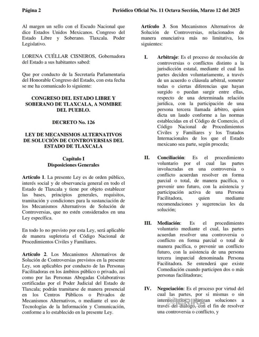 PUBLICA GOBIERNO ESTATAL LA LEY DE MECANISMOS ALTERNATIVOS DE SOLUCIÓN DE CONTROVERSIAS DEL ESTADO DE TLAXCALA