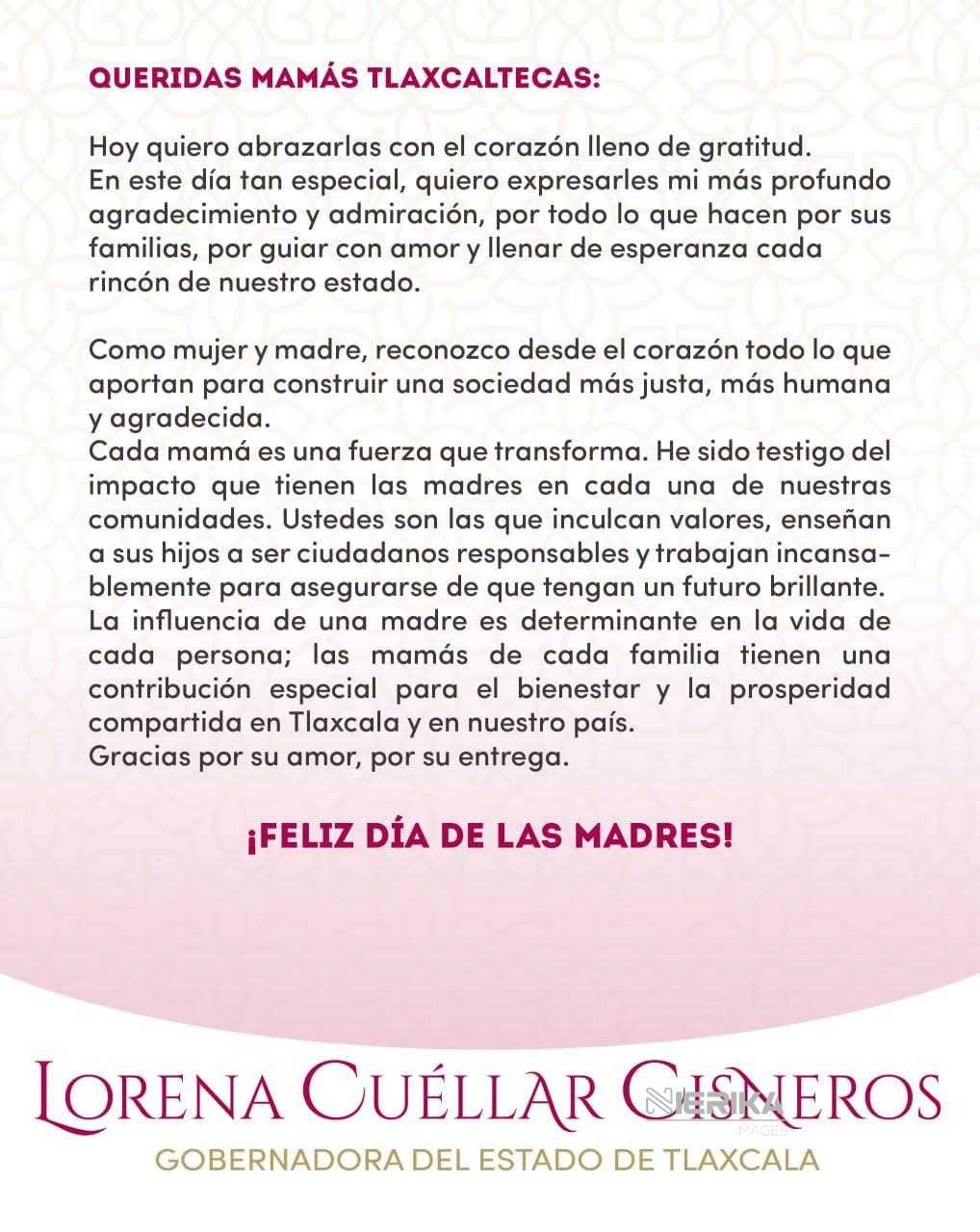 FELICITA GOBERNADORA A LAS MADRES TLAXCALTECAS