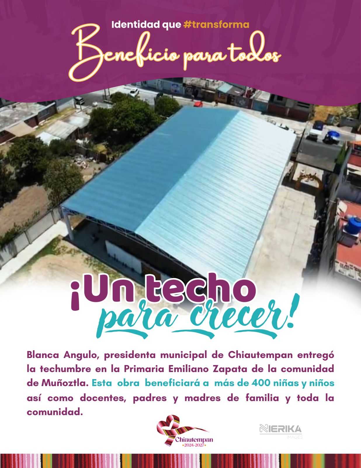 La primaria Emiliano Zapata, en la comunidad de #Muñoztla, #Chiautempan ya cuentan con una techumbre para sus actividades deportivas y culturales