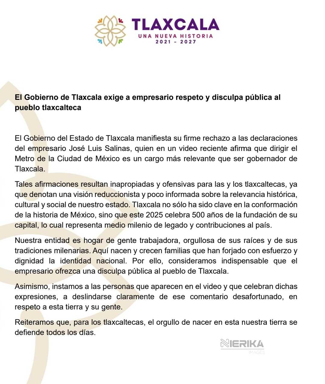 El Gobierno de Tlaxcala exige a empresario respeto y disculpa pública al pueblo tlaxcalteca