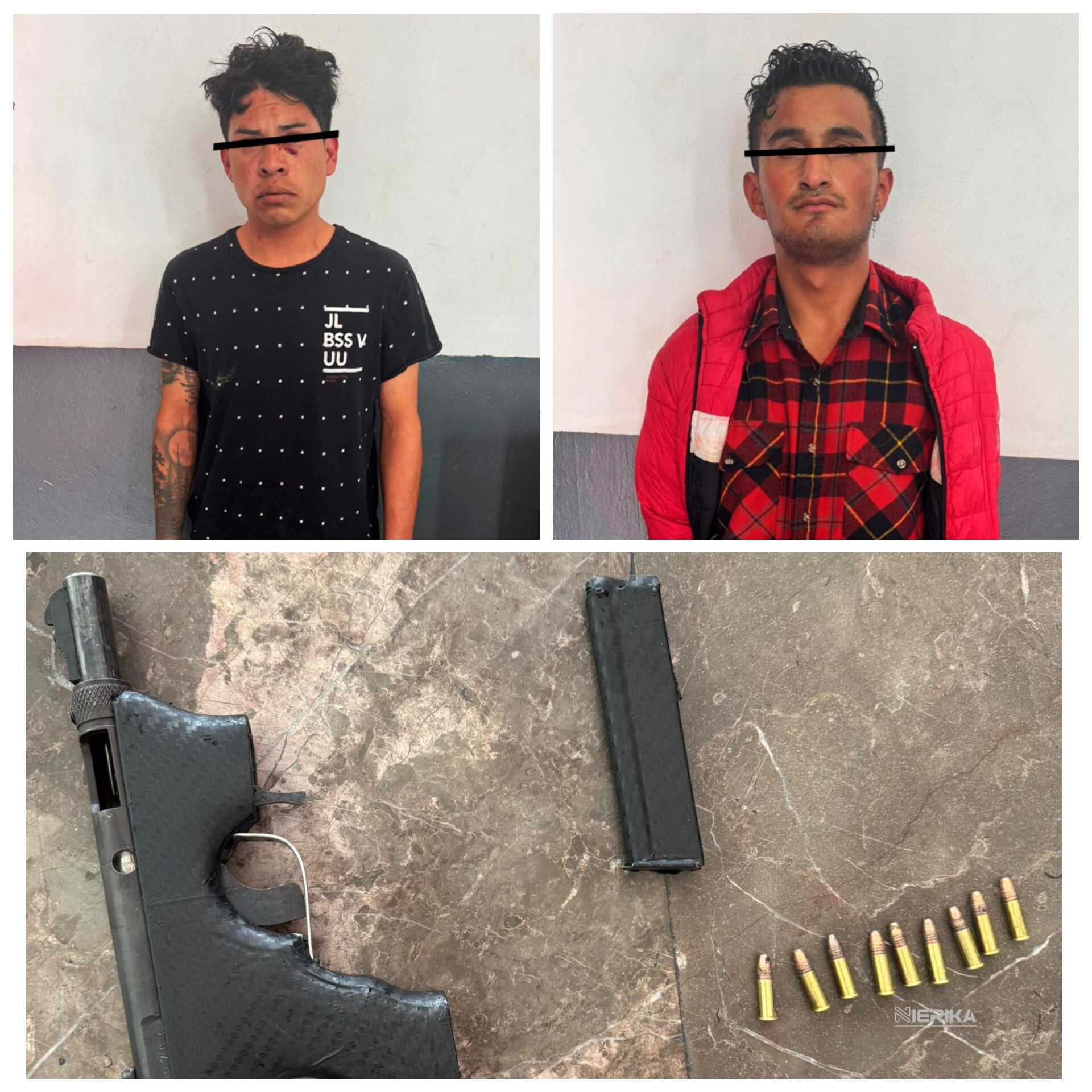 Policía de Chiautempan asegura a dos personas por portación ilegal de arma de fuego.