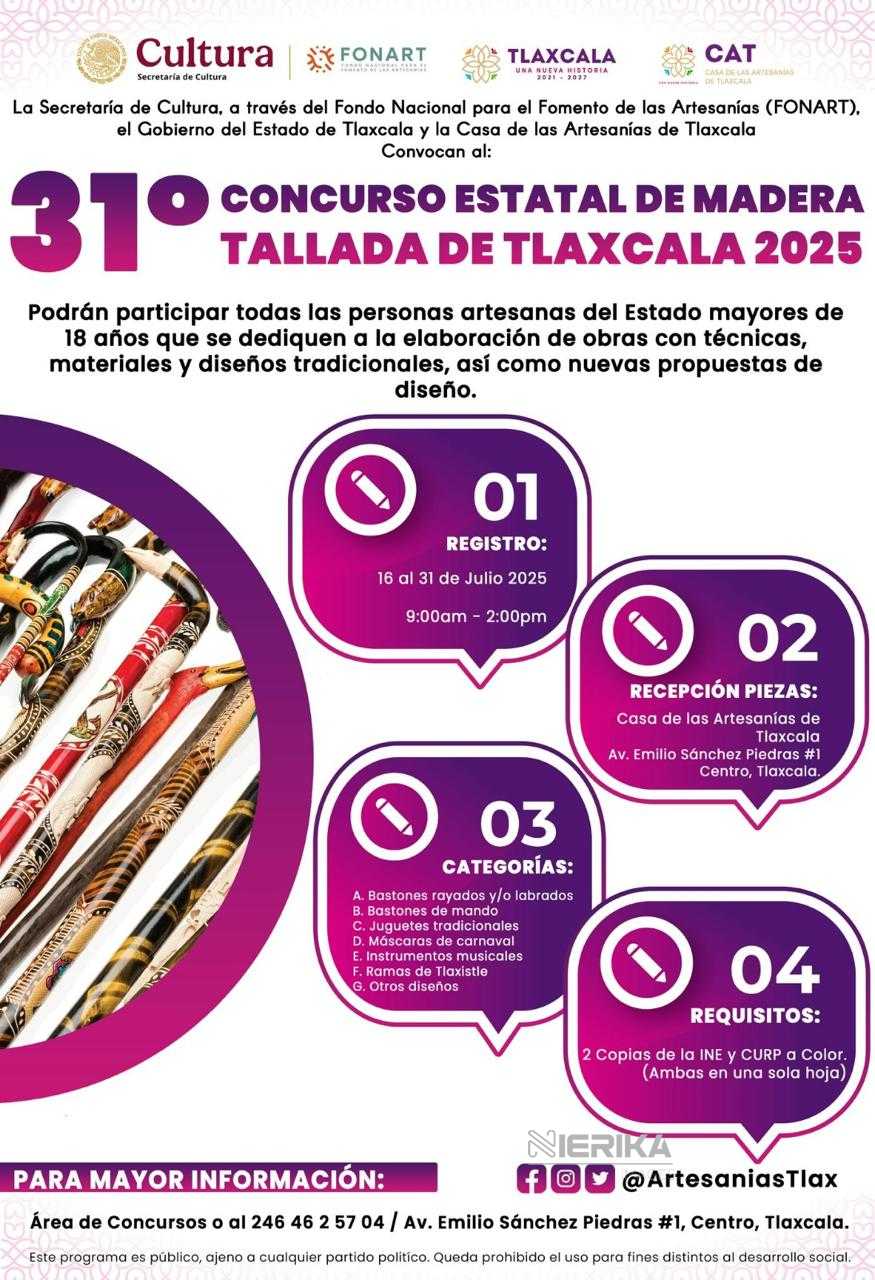 CONVOCA CAT AL XXXI CONCURSO ESTATAL DE MADERA TALLADA TLAXCALA 2025