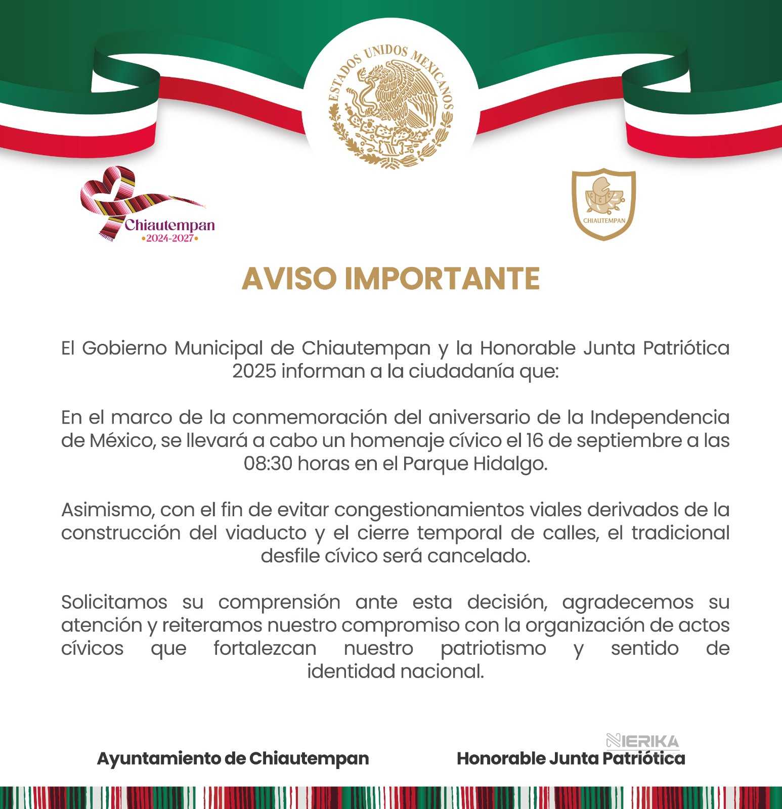 Cancelan desfile en Chiautempan