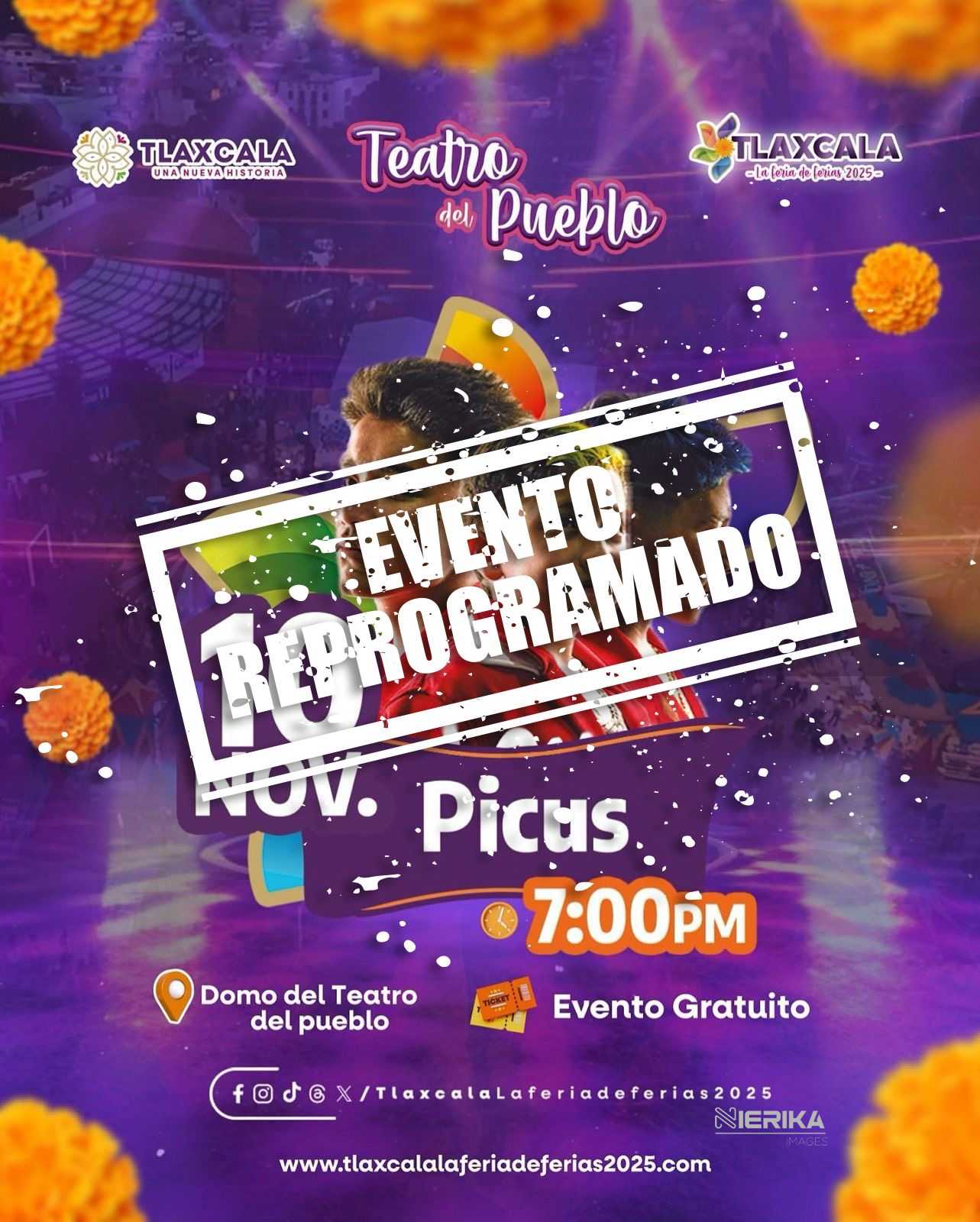REPROGRAMAN CONCIERTO DE “PICUS” EN “TLAXCALA, LA FERIA DE FERIAS 2025” POR CONDICIONES CLIMÁTICAS