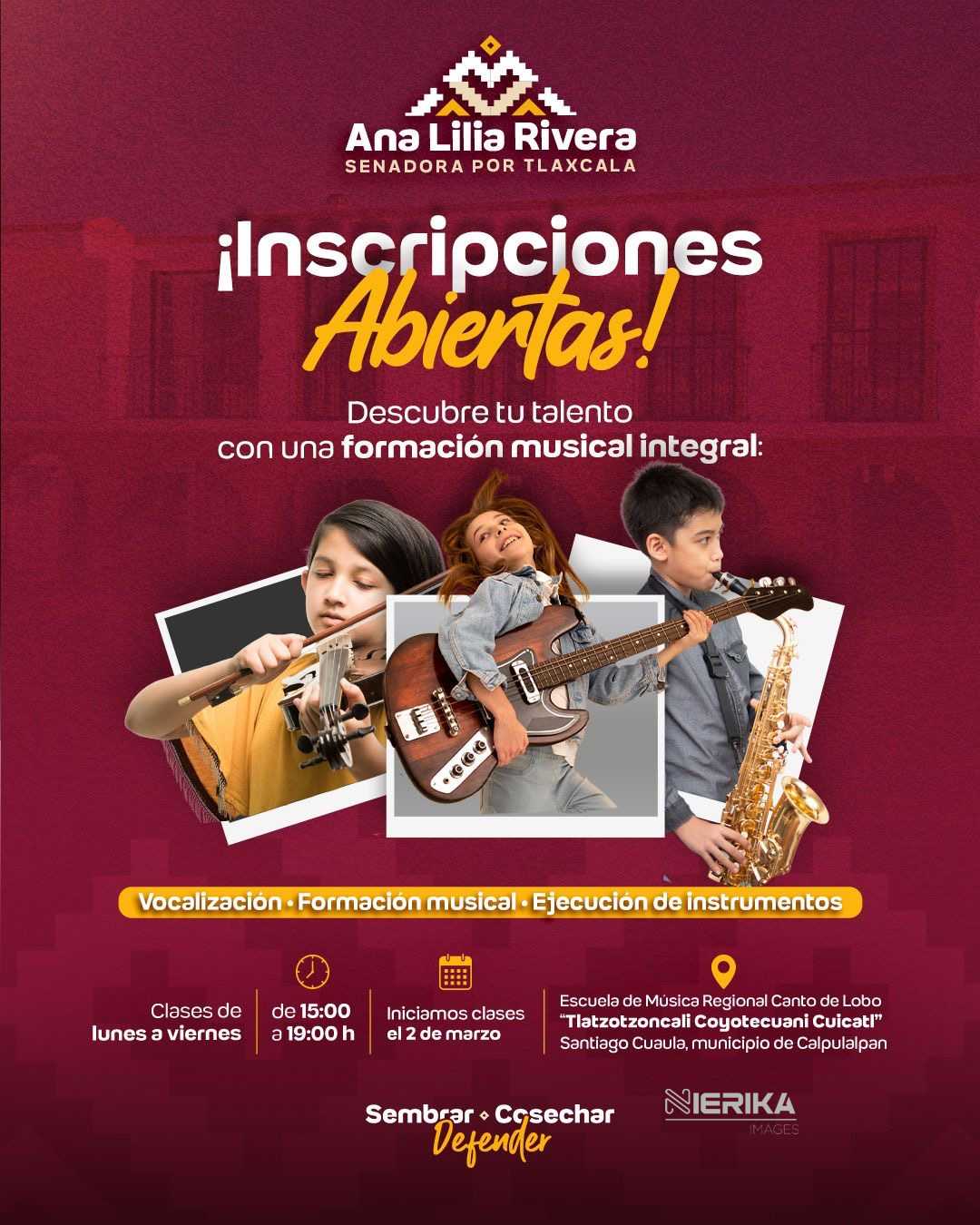 Reitera Ana Lilia Rivera invitación para inscribirse a la Escuela de Música Regional “Canto del Lobo”