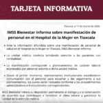 IMSS BIENESTAR INFORMA SOBRE MANIFESTACIONES DE PERSONAL EN EL HOSPITAL DE LA MUJER EN TLAXCALA