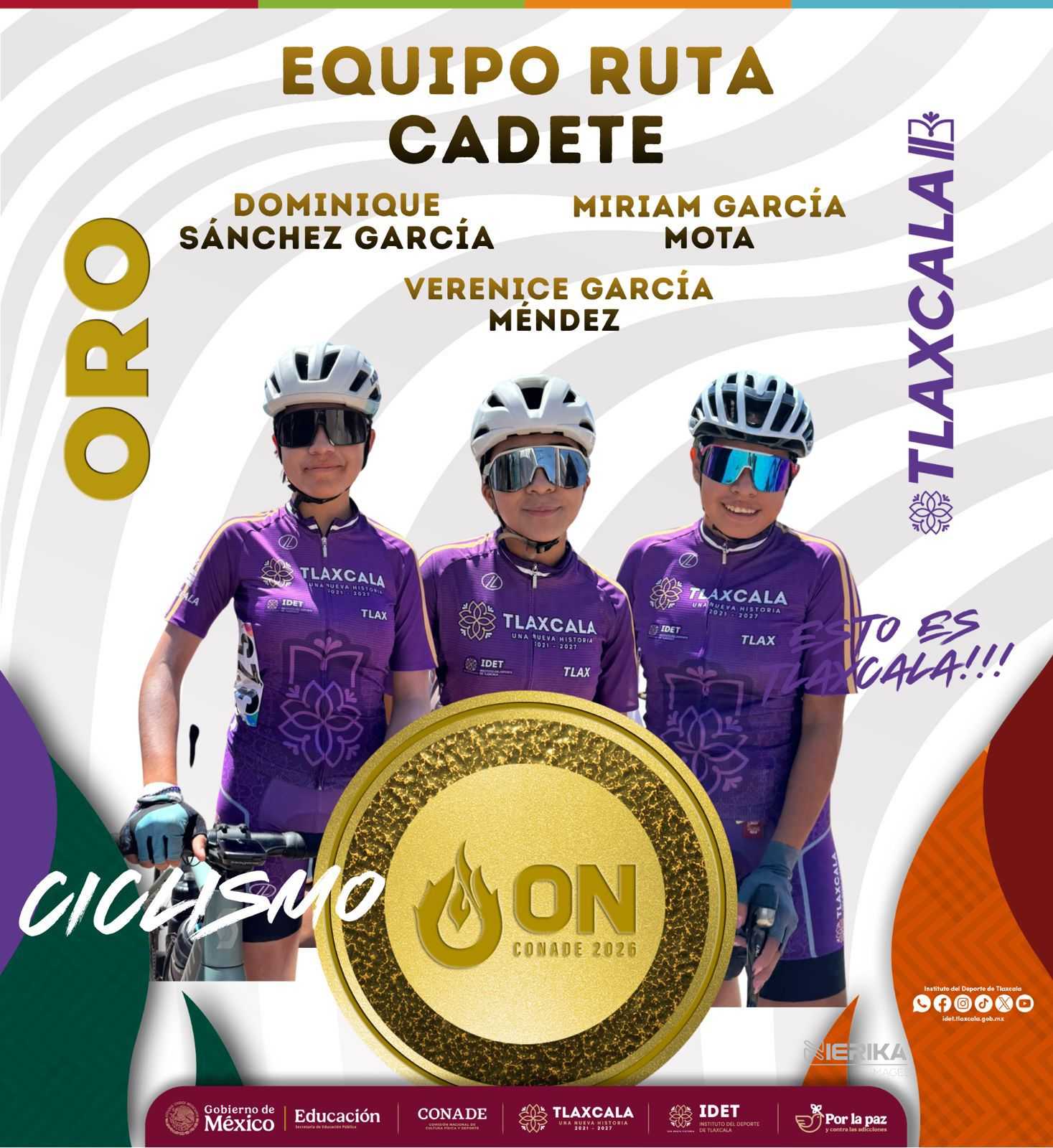 DOS MEDALLAS DE ORO MÁS PARA TLAXCALA EN CICLISMO DE RUTA DE LA OLIMPIADA NACIONAL