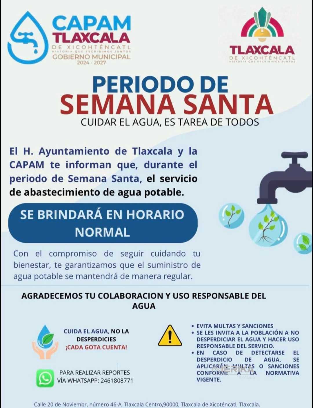 REFUERZA AYUNTAMIENTO DE TLAXCALA LLAMADO AL CUIDADO DEL AGUA EN SEMANA SANTA