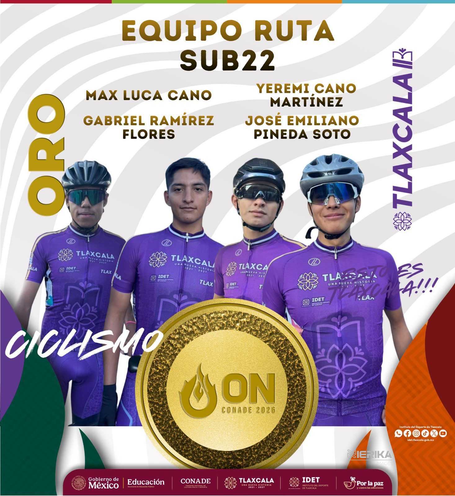 GANA TLAXCALA MEDALLA DE ORO EN CICLISMO DE RUTA EN LA OLIMPIADA NACIONAL CONADE 2026.