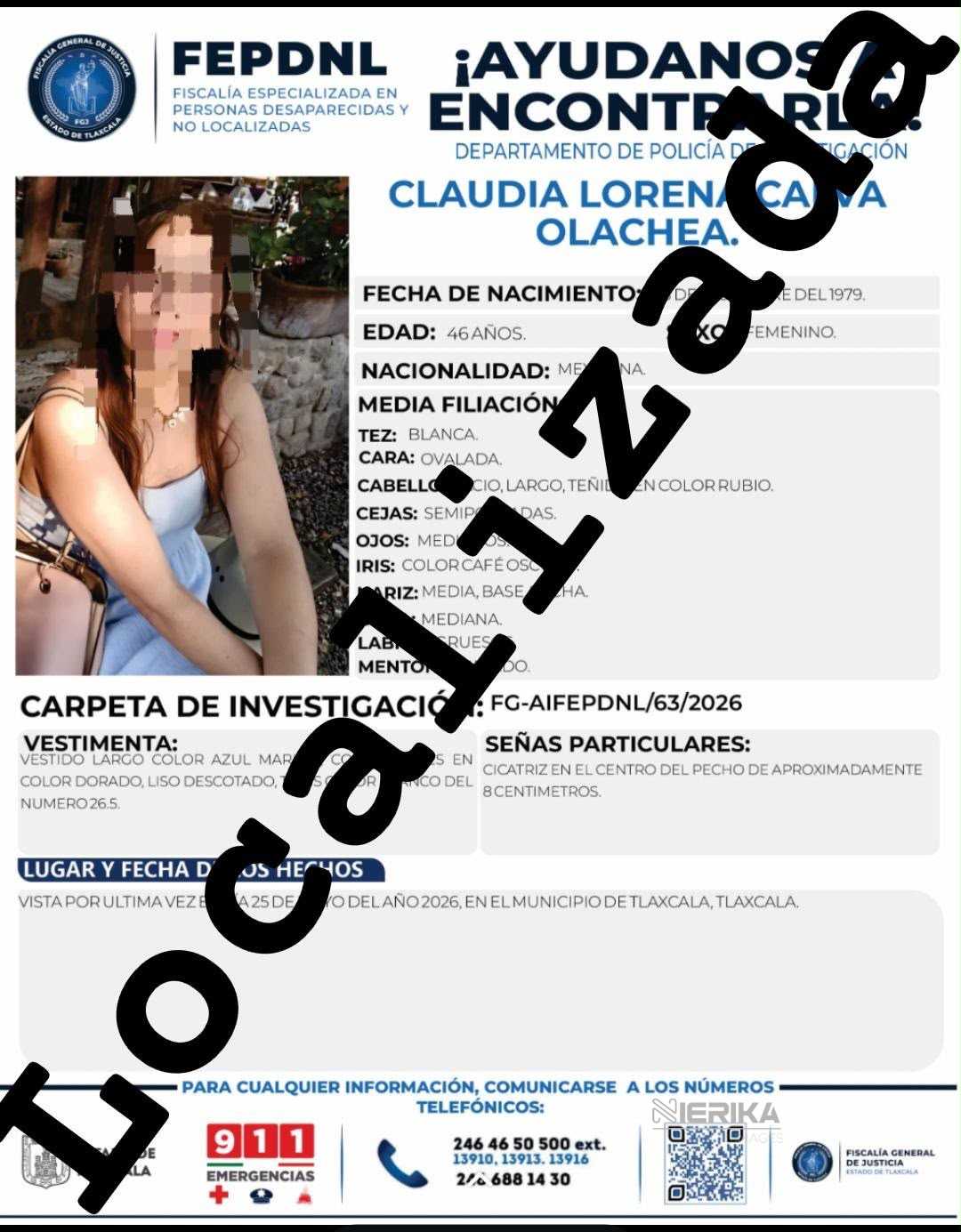 La Fiscalía General de Justicia del Estado (FGJE) informa que logró la localización de dos personas