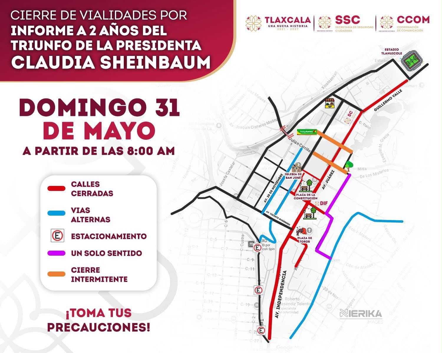 AJUSTES VIALES TEMPORALES EN EL CENTRO DE TLAXCALA POR INFORME PRESIDENCIAL
