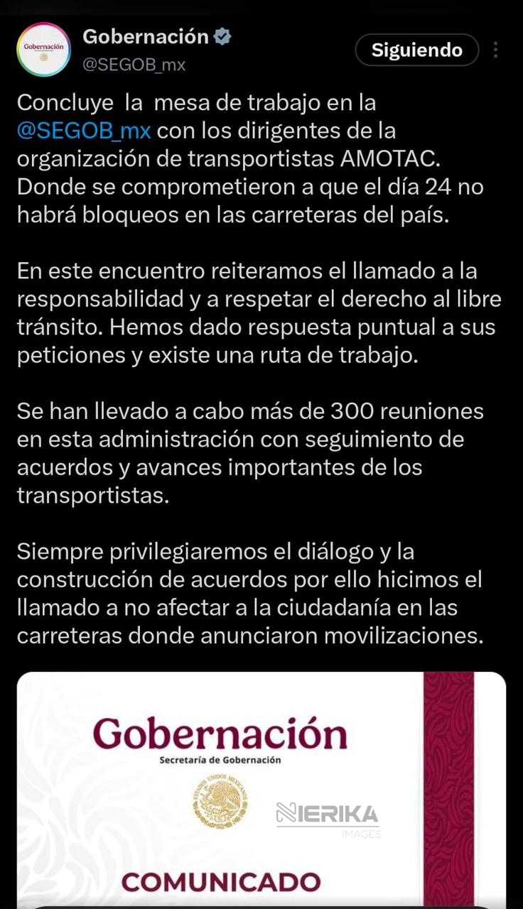 GOBIERNO DEL ESTADO LLAMA A RESPETAR LOS ACUERDOS CON LA FEDERACIÓN ANTE BLOQUEO PARCIAL EN LA CARRETERA MÉXICO-VERACRUZ