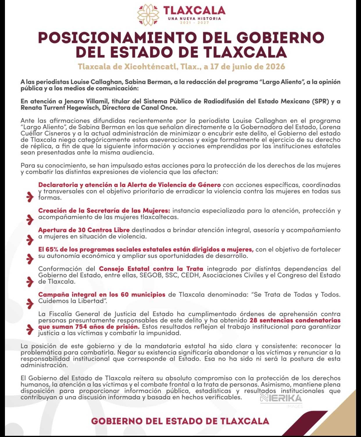 Gobierno de Tlaxcala desmiente acusaciones de la periodista Louise Callaghan sobre trata de personas