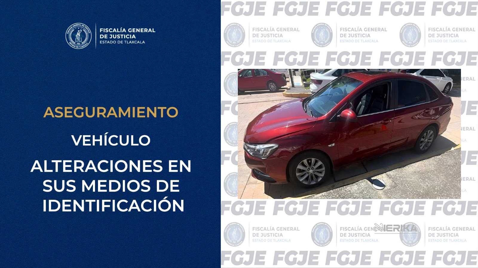 ASEGURA FGJE VEHÍCULO CON ALTERACIONES EN SUS MEDIOS DE IDENTIFICACIÓN