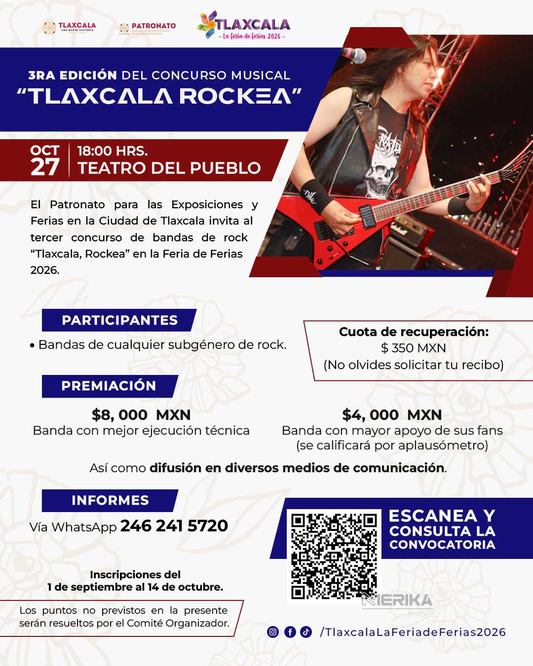 CONVOCAN A LA TERCERA EDICIÓN DEL CONCURSO MUSICAL “TLAXCALA ROCKEA” EN LA FERIA DE FERIAS 2026